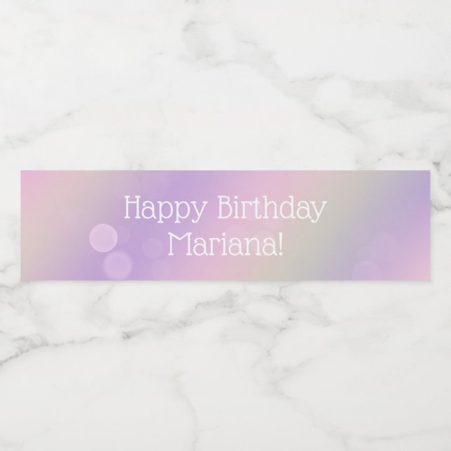 Pink Purple Rainbow Fairy Lights Girls Birthday Water Bottle Label (Single Label)