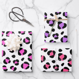 Pink Purple Red Black Leopard Animal Print Wrapping Paper Sheet