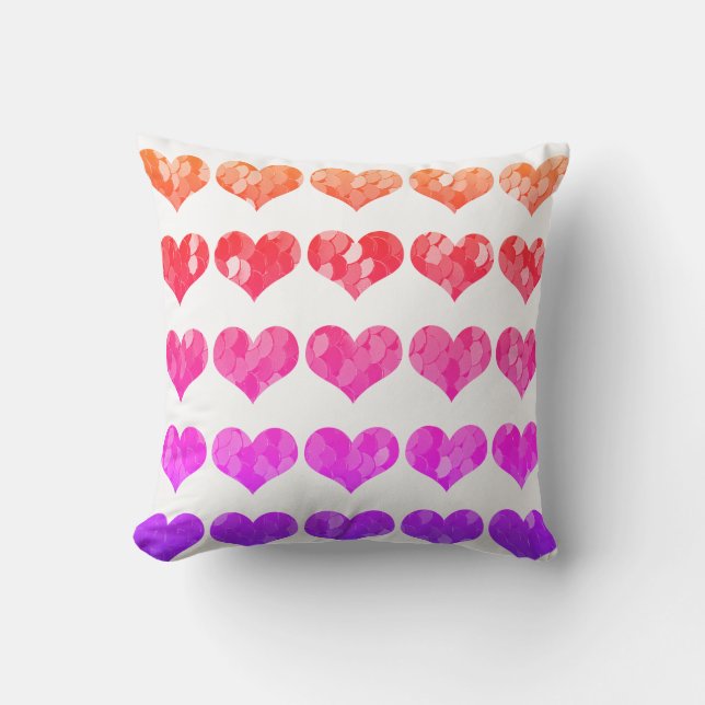 Pink Purple Red Heart Patterns Lovely Cute White Cushion (Front)
