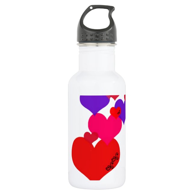 Pink,Purple,Red heart's with black scroll work 532 Ml Water Bottle (Front)