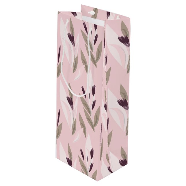 Pink purple red retro flower pattern wine gift bag (Front Angled)