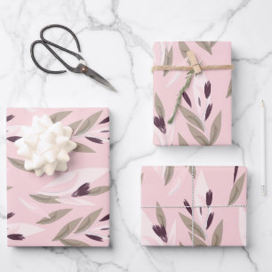 Pink purple red retro flower pattern wrapping paper sheet