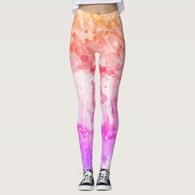Pink Purple Red Yellow White Modern Abstract Leggings (Front)