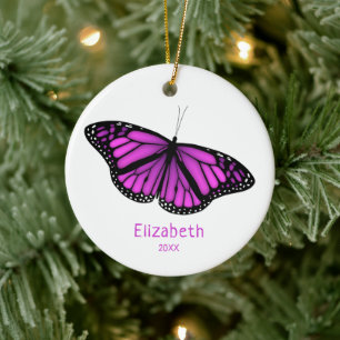 pink purple resting butterfly personalised ceramic tree decoration