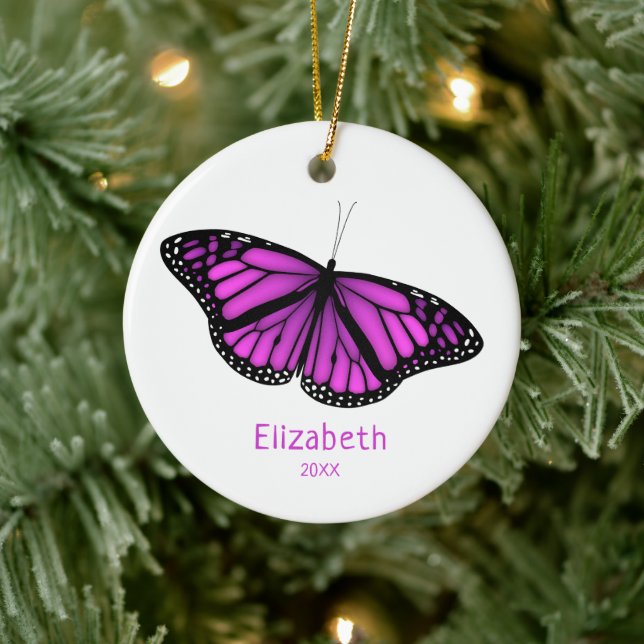 pink purple resting butterfly personalised ceramic tree decoration (Tree)