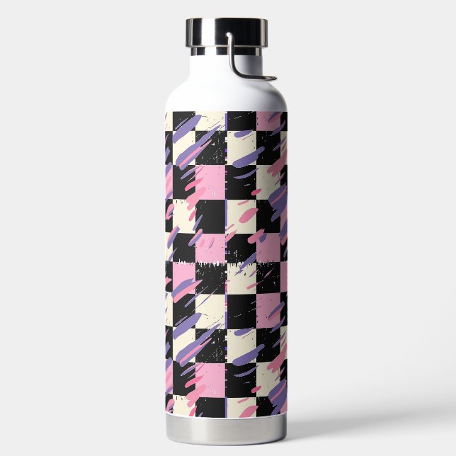 Pink & Purple Retro Checkered Bottle or Tumbler (Left)