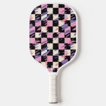 Pink & Purple Retro Chequered Pickleball Paddle