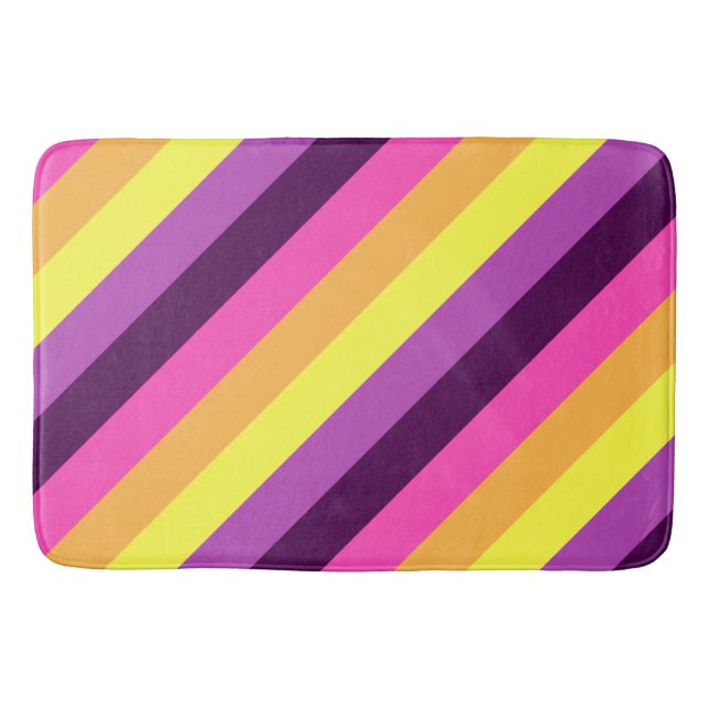 Pink Purple Retro Stripes Large Bath Mat (Front)
