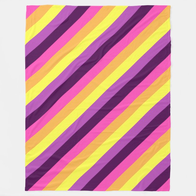 Pink Purple Retro Stripes Large Fleece Blanket (Front)