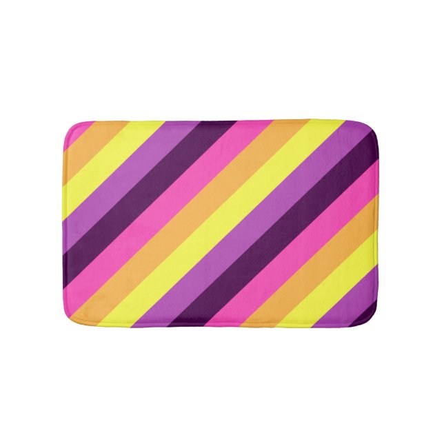 Pink Purple Retro Stripes Small Bath Mat (Front)