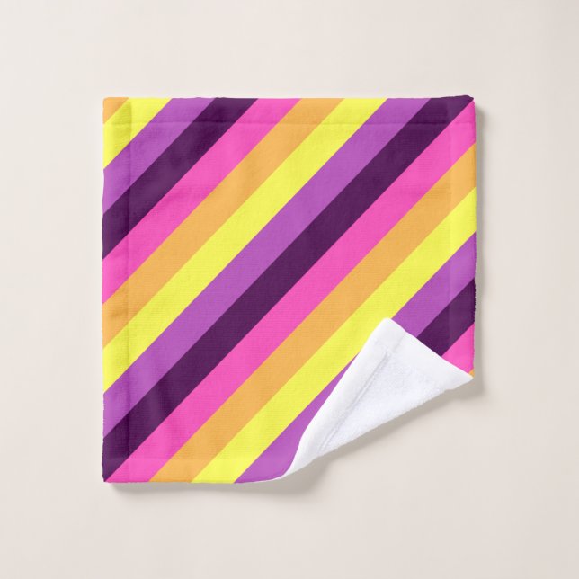 Pink Purple Retro Stripes Washcloth Wash Cloth (Wash Cloth)