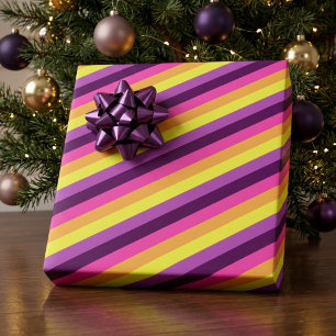 Pink Purple Retro Stripes Wrapping Paper