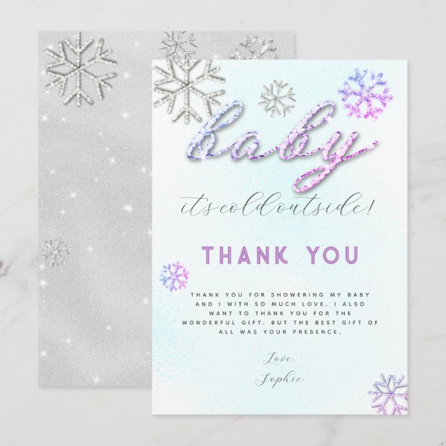 Pink Purple Rhinestones Baby Shower Thank You Invitation (Front/Back)