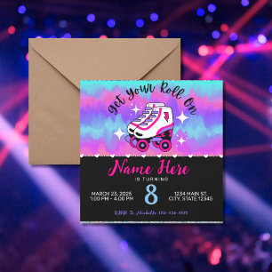 Pink Purple Roller Skate Birthday Invitation