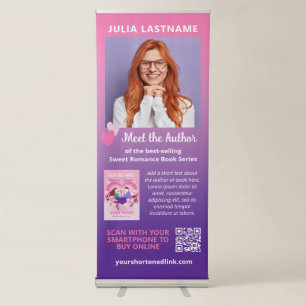 Pink Purple Romcom Book Meet the Author Retractable Banner