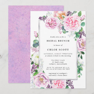 Pink Purple Rose Floral Bridal Brunch Invitation