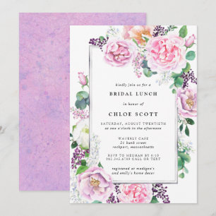 Pink Purple Rose Floral Bridal Lunch Invitation