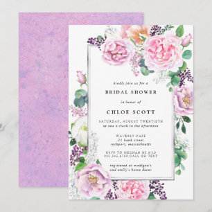 Pink Purple Rose Floral Bridal Shower Invitation
