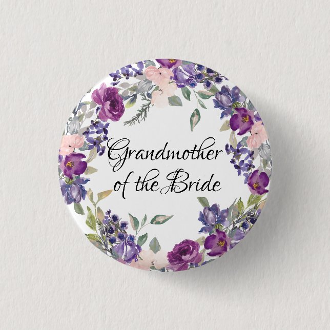 Pink & Purple Rose Floral Grandmother of the Bride 3 Cm Round Badge (Front)