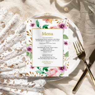 Pink & Purple Rose Flowers Baby Shower Menu