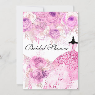 Pink & Purple Roses Dress Bridal Shower Invite