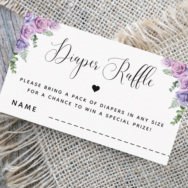 Pink Purple Roses Floral Baby Shower Diaper Raffle Enclosure Card (Creator Uploaded)