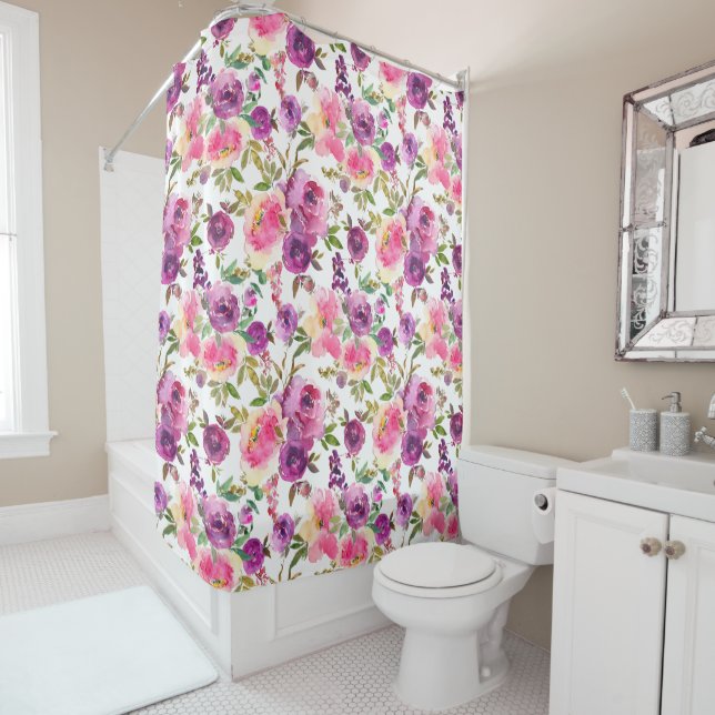  Pink Purple Roses Floral Girly Trendy Shower Curtain (In Situ)