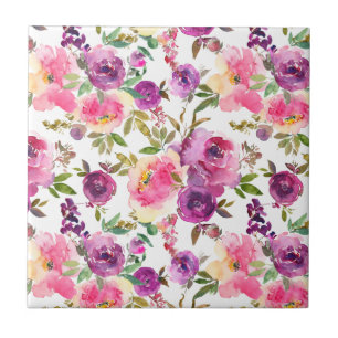  Pink Purple Roses Floral Girly Trendy Tile