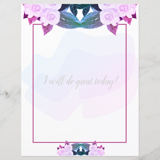 Pink Purple Roses Floral Writing Paper (Front)