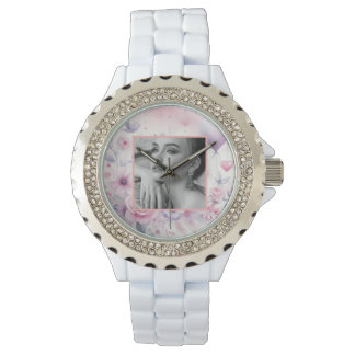 Pink purple roses hearts floral photo watercolor  watch