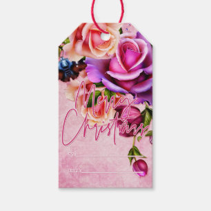 Pink Purple Roses Merry Christmas Gift Tags