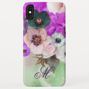 PINK PURPLE  ROSES,WHITE ANEMONE FLOWERS MONOGRAM iPhone XS MAX CASE