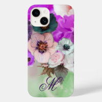 PINK PURPLE ROSES,WHITE ANEMONE FLOWERS MONOGRAM