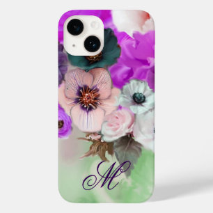 PINK PURPLE  ROSES,WHITE ANEMONE FLOWERS MONOGRAM Case-Mate iPhone 14 CASE