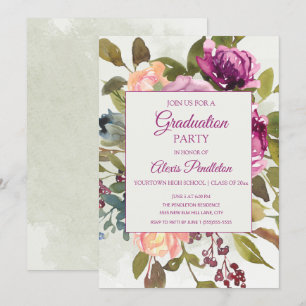 Pink Purple Sage Green Graduation Party Invitation