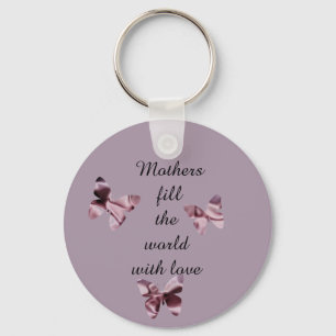 Pink Purple Satin Butterflies Saying about Mothers Key Ring