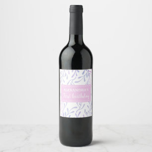 Pink Purple Seaweed Ocean Girl 1st Birthday Wine Label