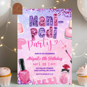 Pink Purple sequin MANI PEDI Party birthday Invitation