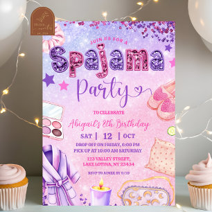Pink Purple sequin Spajama Party Birthday Invitation