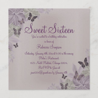 Pink & Purple Shimmer Butterfly Sweet 16 Invite