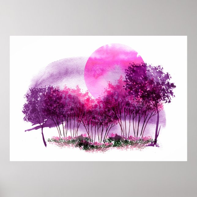 pink, purple silhouette of trees against the backg poster (Front)