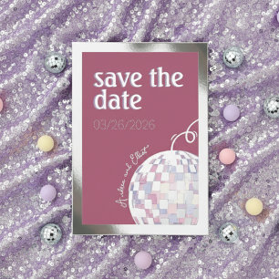 Pink, Purple & Silver Disco Wedding Save the Date
