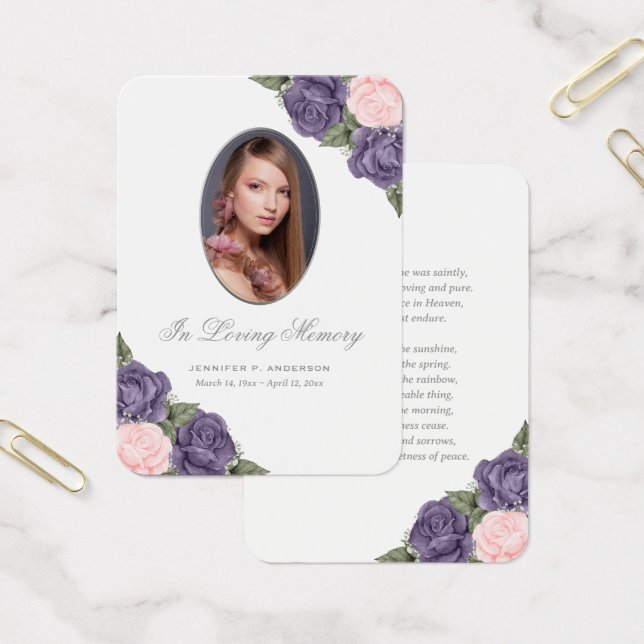 Pink Purple Silver Memorial Funeral Prayer Card (Office)