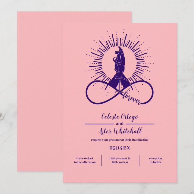Pink & Purple Simple Forever Hands Handfasting Invitation (Front/Back)