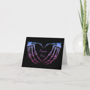 Pink Purple Skeleton Gothic Hands Love Heart Shape Thank You Card