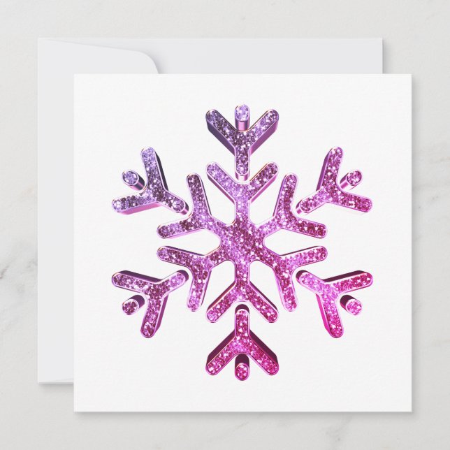 Pink Purple Snowflake Modern Elegant Christmas Holiday Card (Front)
