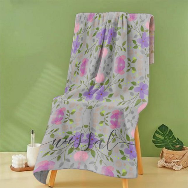 pink purple soft blossom flower with pistachio dot beach towel (Creator Uploaded)