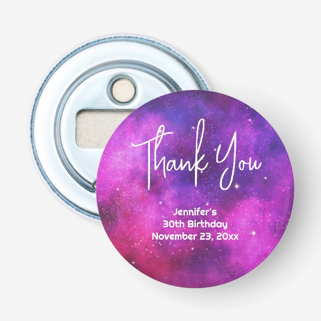 Pink & Purple Space & Stars Faux Galaxy Birthday Bottle Opener (Front)