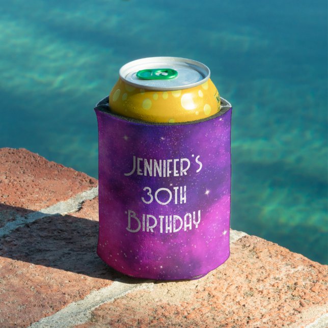 Pink & Purple Space & Stars Faux Galaxy Birthday Can Cooler (In Situ Pool)