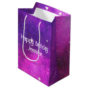 Pink & Purple Space & Stars Faux Galaxy Birthday Medium Gift Bag
